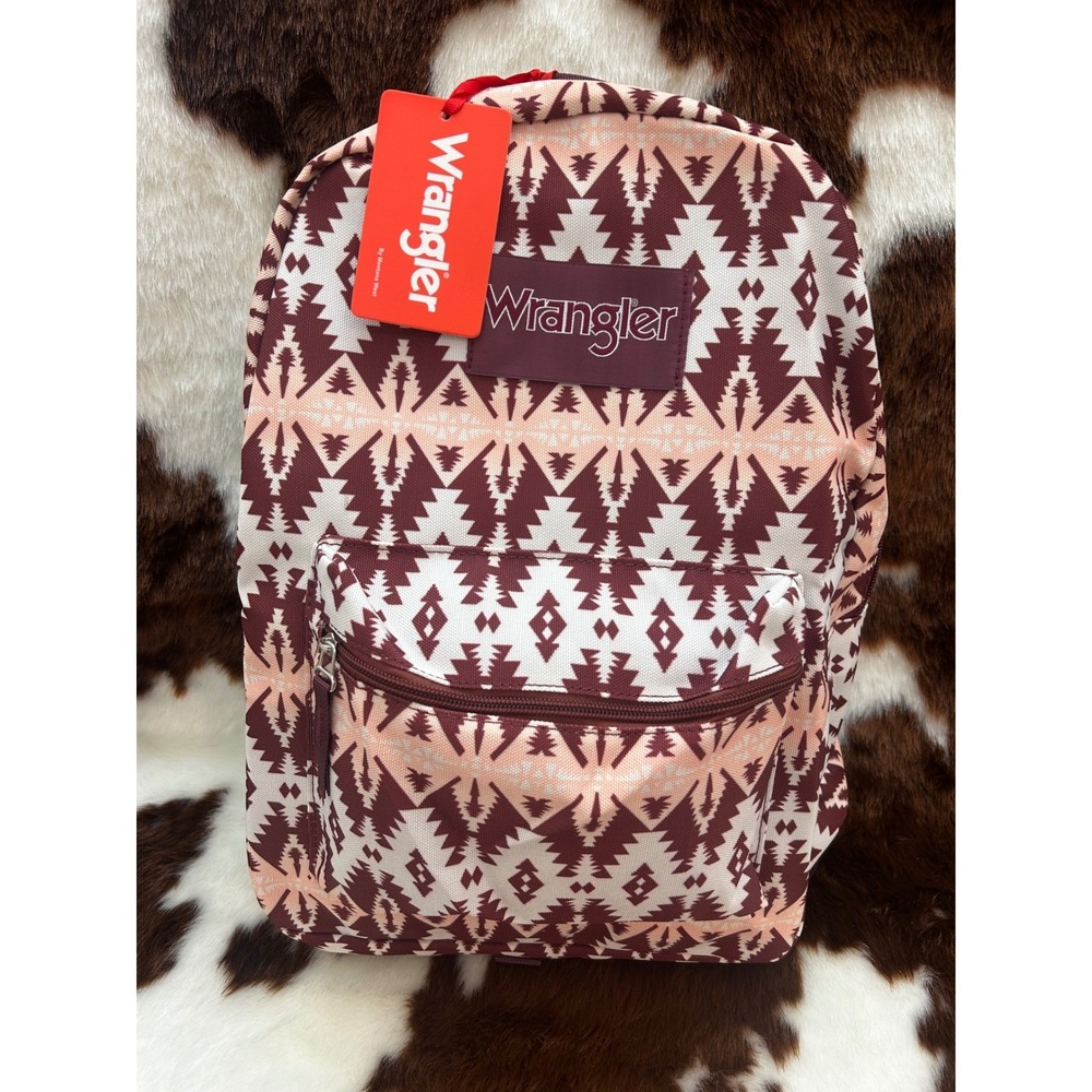 Wrangler Aztec Print Backpack‎ Burgundy Southwestern School Bag NEW